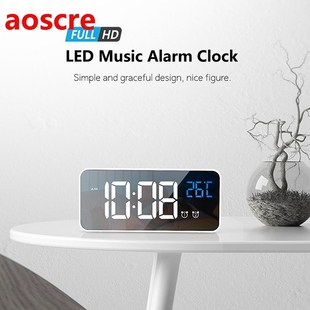 Home Bedroom Living Room Rechargeable Bedside Music Clock LE