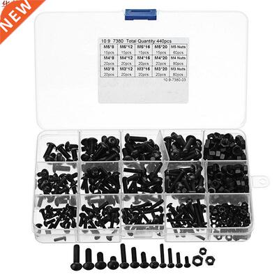 440Pcs M3/M4/M5 Carbon Steel Hex Socket Button Head Screw N