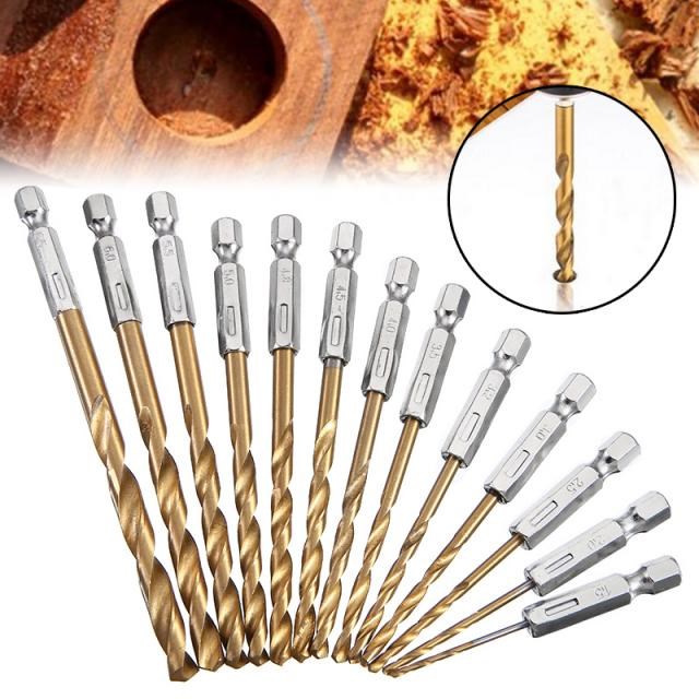 13pcs/set HSS Titanium Coated Drill Bit Set Twist Drilling B
