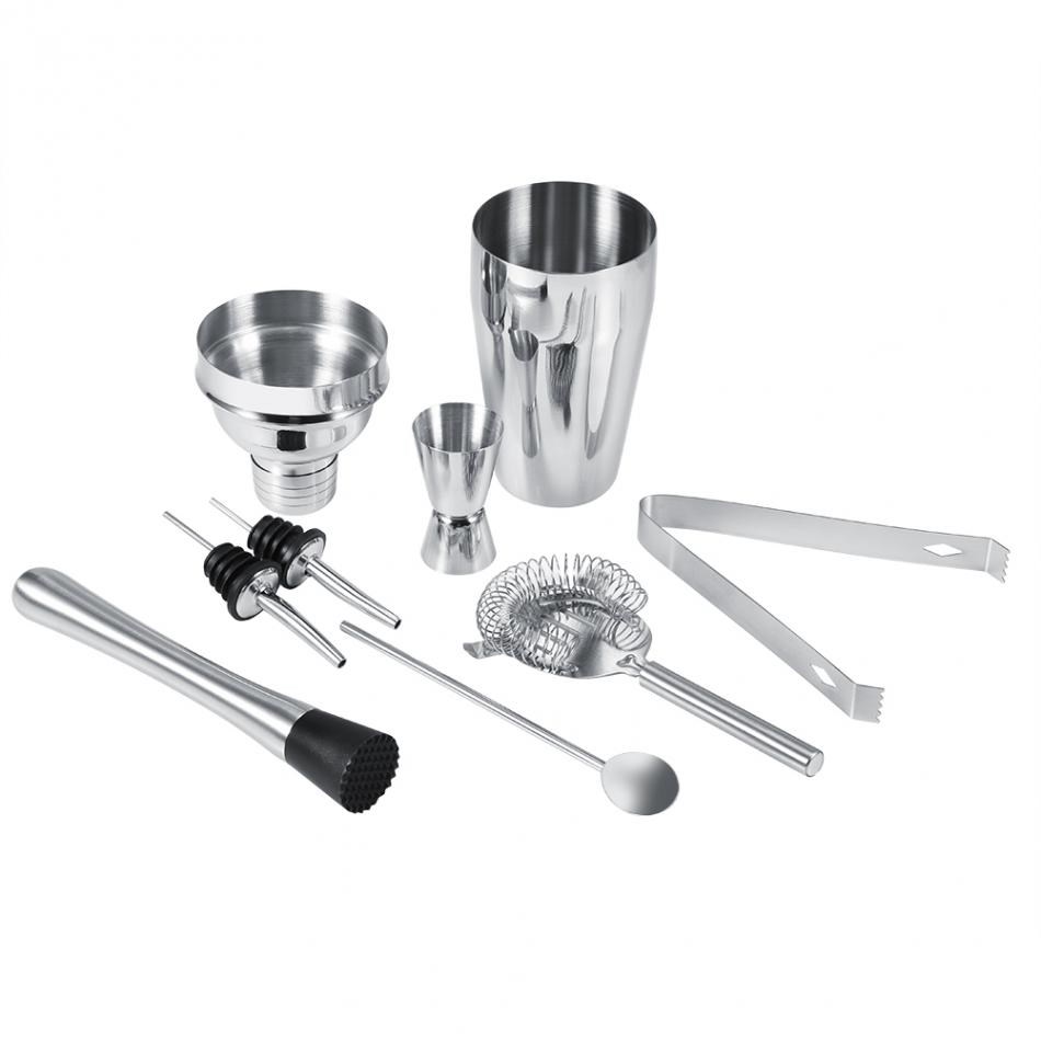 8pcs Cocktail Shaker Tools Set Ice Tong Mixing Spoon Pourers