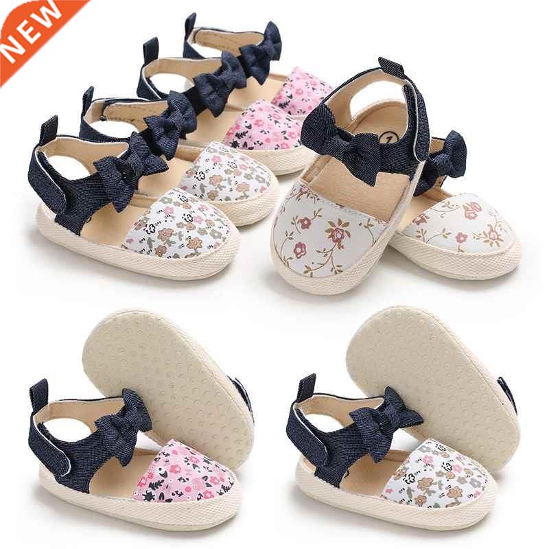 Lovely Flower Print Bow Canvas baby Shoes summer soft sole f