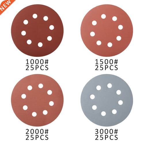 100Pcs 5Inch 125mm Round Sandpaper Eight Hole Sanding Disk S