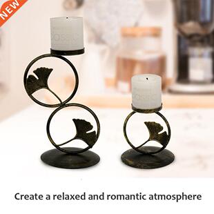 2021 Novel Metal Candle Holders Ginkgo Leaf Round Ring Retro