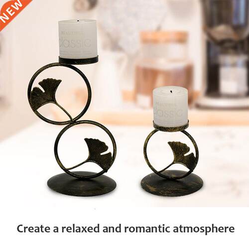 2021 Novel Metal Candle Holders Ginkgo Leaf Round Ring Retro