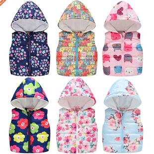 Thicken Warm Vest For Girls Big Size Heavy Flower Hooded Wai
