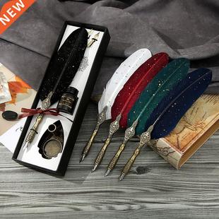 1 Set Englsh Callgraphy Feather Dp Pen wth 2 Nb Set Qu