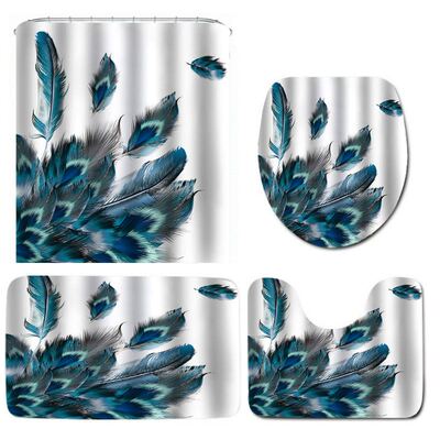 4 Pcs Peacock Feathers Waterproof Bathroom Shower Curtain To