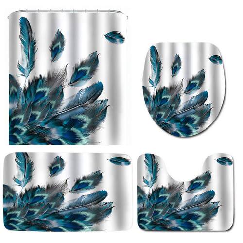 4 Pcs Peacock Feathers Waterproof Bathroom Shower Curtain To