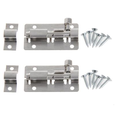 Door Lock Latch Slide Straight Barrel Bolt Clasp Set 2