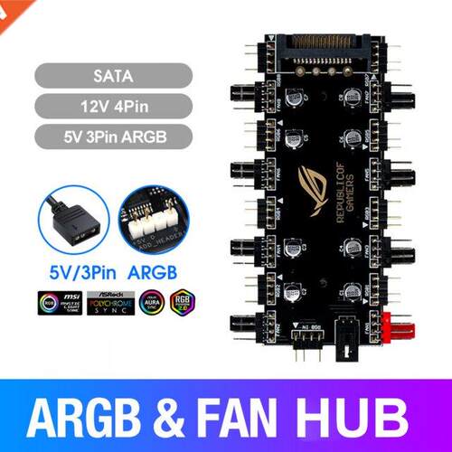 1 To 8 Multi Way Splitter 5V/3 Pin ARGB 4 Pin PWM Cooler Fan