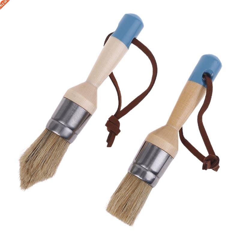 2 Pcs Round and Pointed Chalk Paint Wax Brush Ergonomic Wood