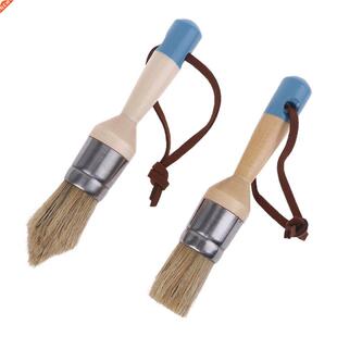 2 Pcs Round and Pointed Chalk Paint Wax Brush Ergonomic Wood
