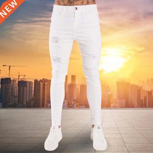 2021 New Mens Jeans Hip Hop White Moto Skinny Ripped Pure Co