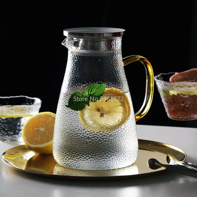 Glass Water Jug Glass Pitcher Water Carafe with Handle Hot C