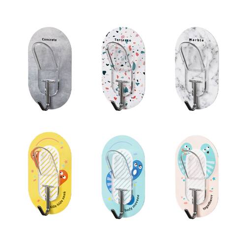6 Pcs Nail-free Adhesive Hooks Bathroom Towel Hooks Strong W