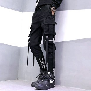 Hip Hop Men Ribbons Cargo Pants Fashion Harajuku 2021 New El