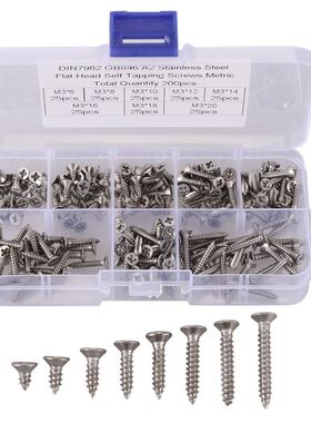 200Pcs M3 Stainless Steel Flat Head Screws Kits High Strengt
