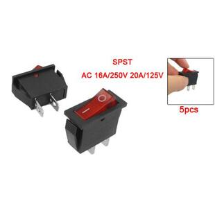 5 Pcs 2 Pn SPST Red Neon Lght On/Off Rocker Swtch AC 16A/