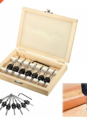 7Pcs HSS Countersink Drill it Set Tapered Adjustale Stop C