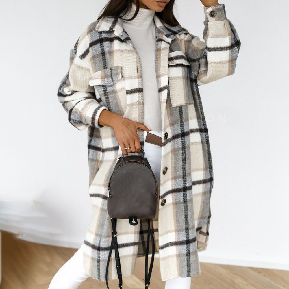 2021 Winter Checked Women Jacket Down Overcoat Warm Plaid Lo图片