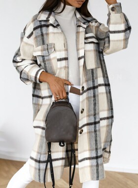 2021 Winter Checked Women Jacket Down Overcoat Warm Plaid Lo