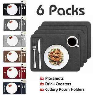 6 Piece/Set 4mm Thickness Felt Placemat Black-Table Mat Can