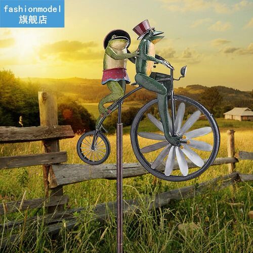 Animal Standing Vintage Bicycle Frog Ornament Wind Spinner P