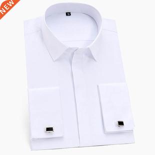 Men's Classic French Cuffs Solid Dress Shirt Covered Pla