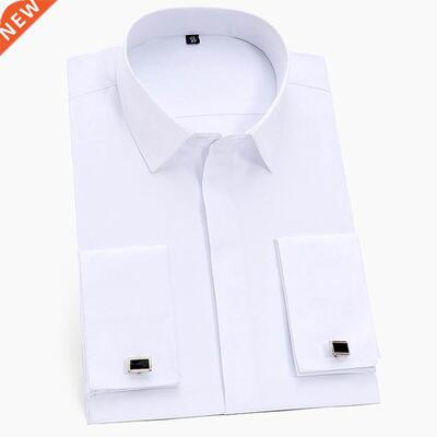 Men's Classic French Cuffs Solid Dress Shirt Covered Pla