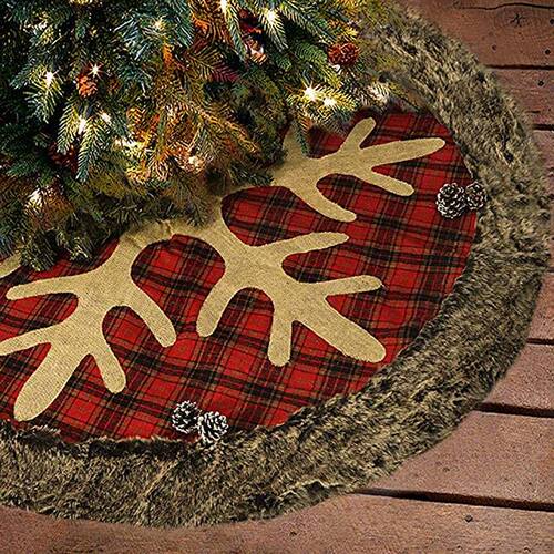 Christmas Tree Skirt 36 Inches Large Burlap Plaid Snowflake