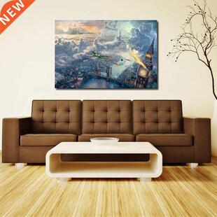 No Frame Peter Pan Flying Over London City Panorama HD Prin