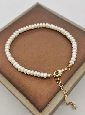 4mm Natural Freshwater Pearl Tiny Bracelet 14K Gold Filled A