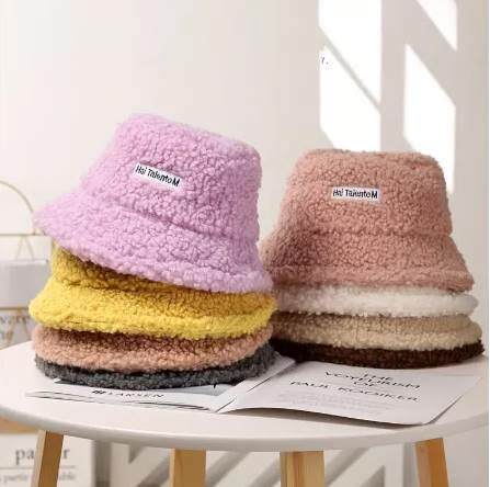 Lamb Faux Fur Bucket Hat Thickened Warm Teddy Velvet Winter