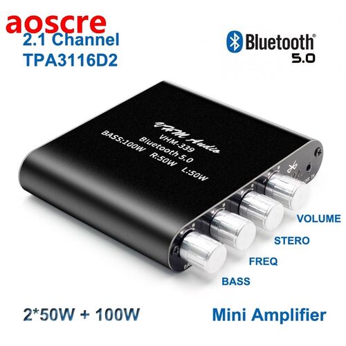 2*50W+100W Bluetooth 5.0 TPA3116D2 HIFI Digital Power Amplif