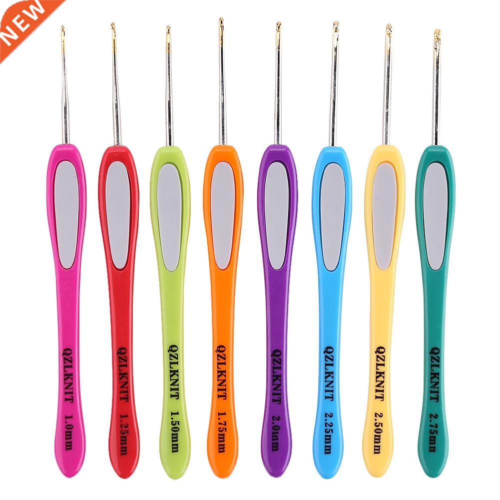 8Pcs/Set Soft Plastic Handle Aluminum Crochet Hooks Knitting