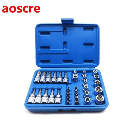34pcs Torx Star Sockets Hexagon E-Torx Star Socket Set 3/8 D