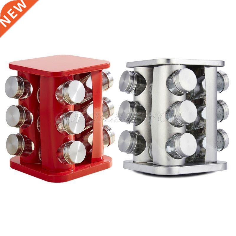 12 Pcs Rotating Base Seasoning Bottles Spice Rack Jars Durab