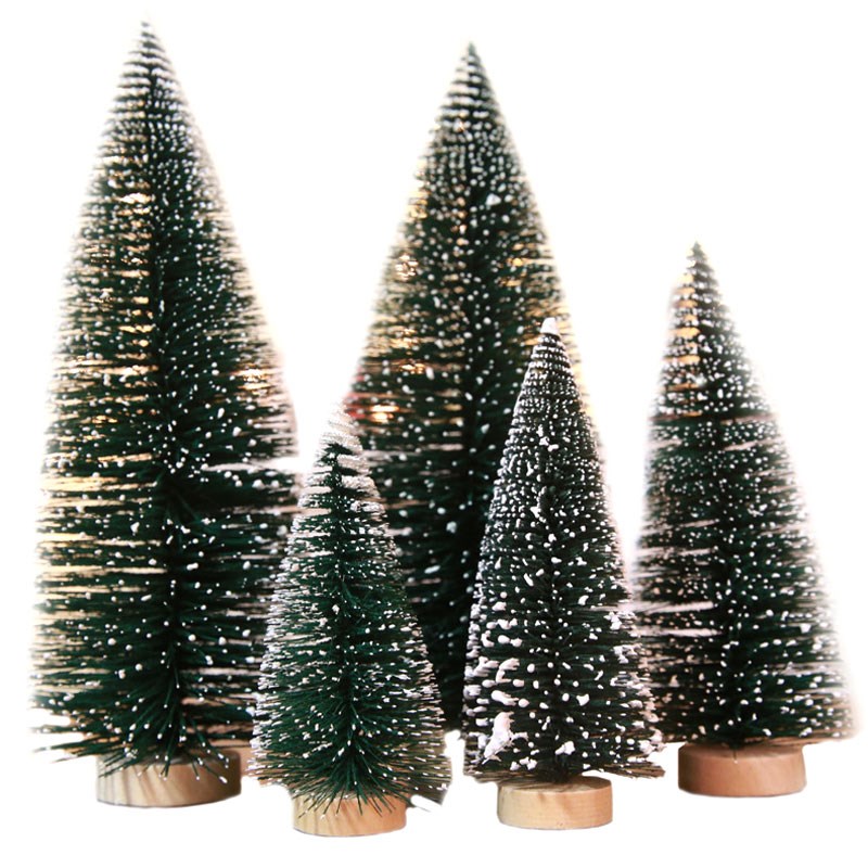 Artificial Mini Sisal Christmas Trees Snow Frost Wooden Base