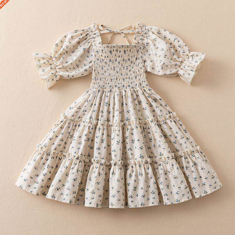 Short Sleeve Dress for Girl Polka Dot Kids Floral Evening Pa图片