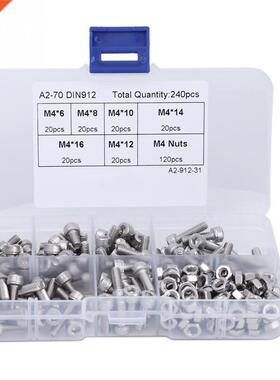 240pcs M4 Hex Socket Head Cap Screws Nuts Tools Set 304 DIN9