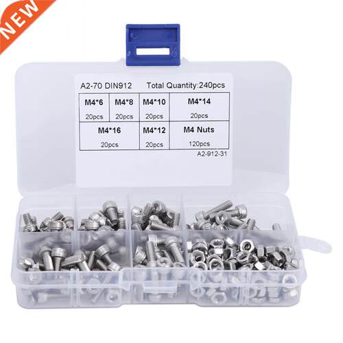 240pcs 304 DIN912 M4 Hex Socket Cap Screws Nuts Set