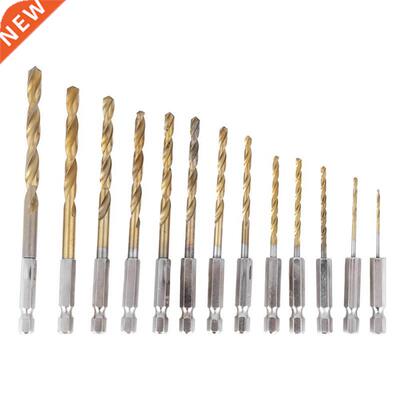 13pcs HSS Twist Bits Titanium Coated Hex Shank Bits Set Dril