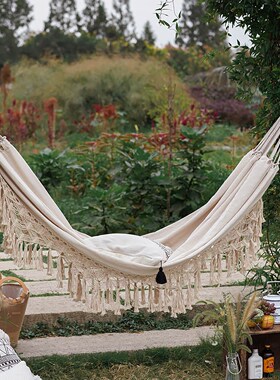 Camping Hammock Chair Hanging Swing with Tassels Cotton Canv