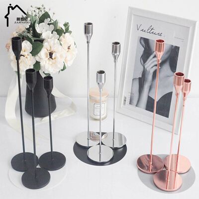 3Pcs Luxury Iron Candle Holder Romantic Single He Candles