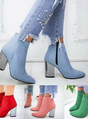 Ankle Boots Women Thick High Heels Pointed Toe Western Cowbo