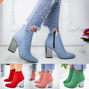 Ankle Boots Women Thick High Heels Pointed Toe Western Cowbo