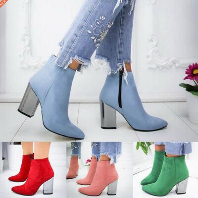 Ankle Boots Women Thick High Heels Pointed Toe Western Cowbo