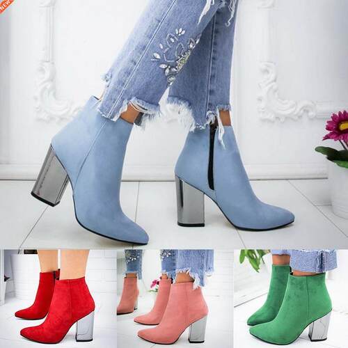 Ankle Boots Women Thick High Heels Pointed Toe Western Cowbo