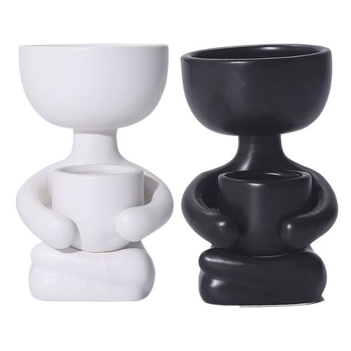 2Pcs Ceramic Plant Pot Sitting Human Shaped Planter Plant