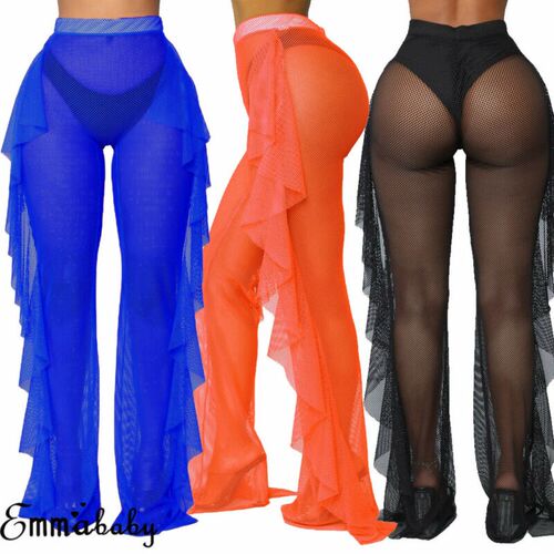 Summer Hot High Elastic Waist Ruffles Side Cover-Ups Women M